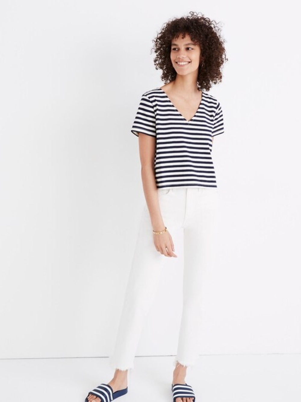NWT Madewell Size Large Setlist Boxy Top in Marton Stripe, Blue & White